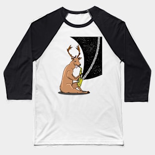 Cartoon deer playing a sax Baseball T-Shirt